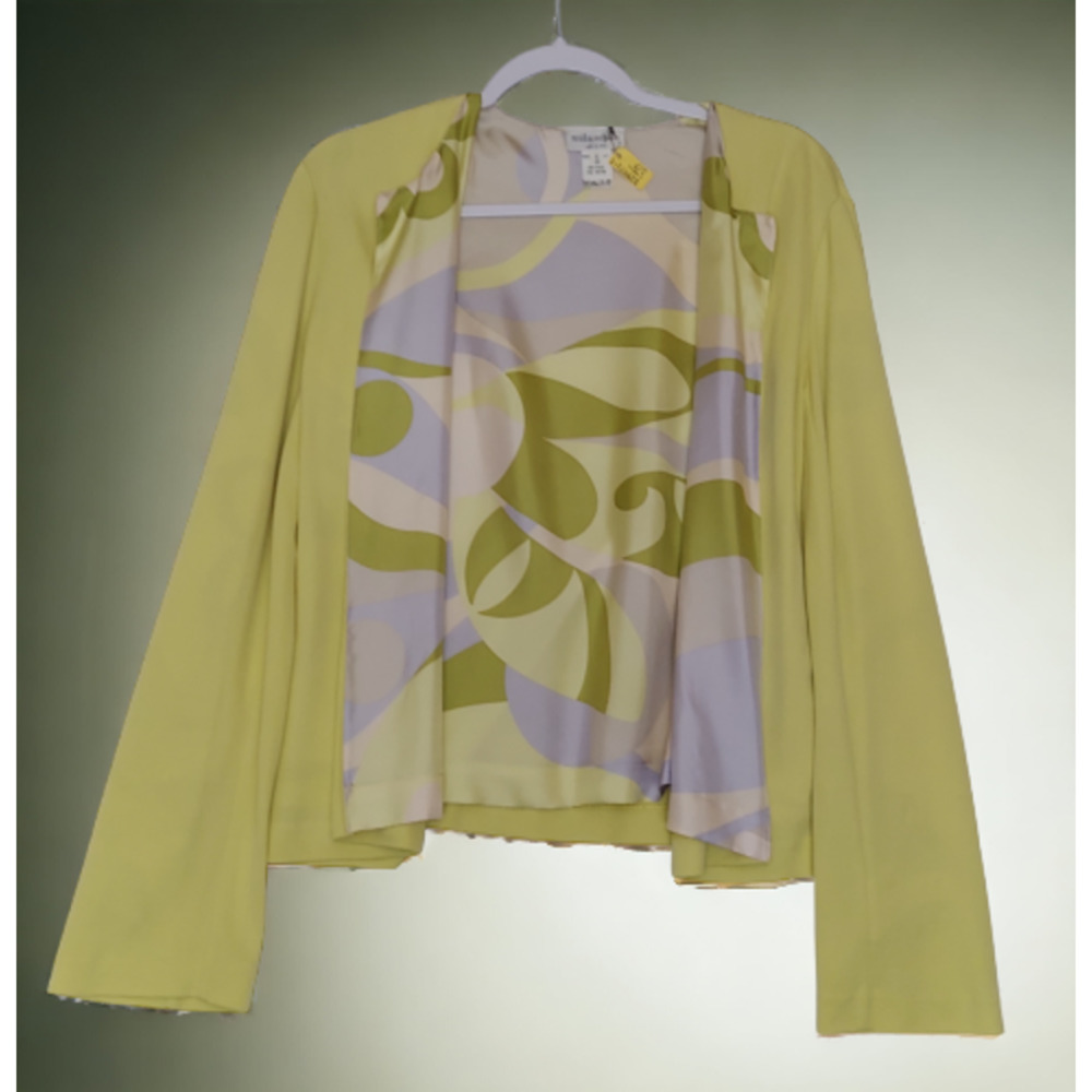 Mila Schon Silk Lined Open Blazer Womens Size 6 / 40 Yellow Green Jacket Italy